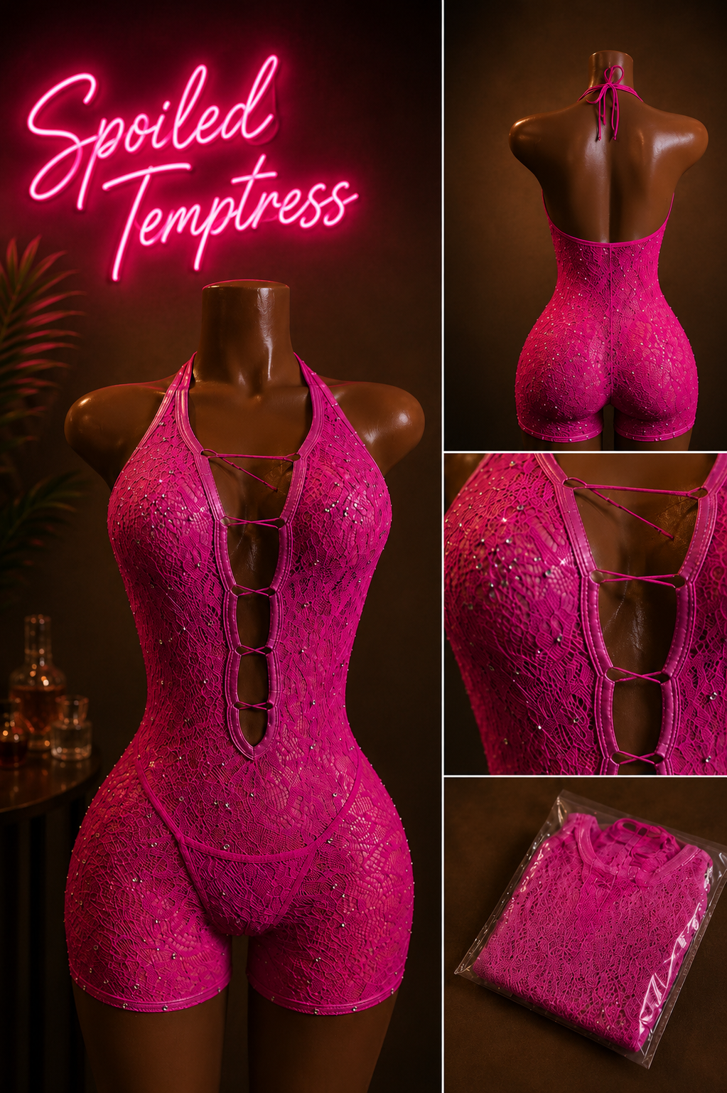 Pink Diamond Mesh Lace Romper